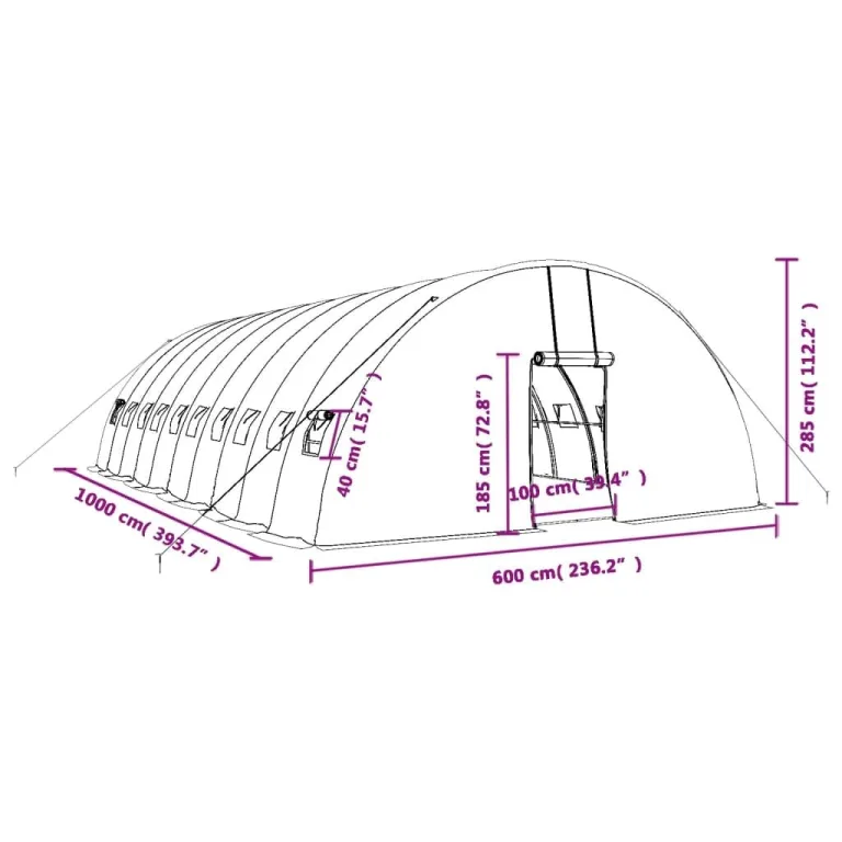 Gewächshaus mit Stahlrahmen Weiß 60 m² 10x6x2,85 m, witterungsbeständiges Treibhaus mit PE-Folie Schutz für Pflanzen, Gemüse, Tomaten im Garten, mit aufrollbaren Fenstern und Tür – Bild 9