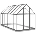 Gewächshaus mit Fundamentrahmen Anthrazit 334x169x202 cm Alu mit UV-beständigen Polycarbonatplatten für Garten und Terrasse, wetterfestes Treibhaus mit Lüftungsfenster und Flügeltür - Thumbnail 4