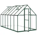 Gewächshaus mit Fundamentrahmen Grün 334x169x195 cm Aluminium Polycarbonat Treibhaus Gartenhaus mit Lüftungsfenster und Flügeltür zur Pflanzenanzucht und Frostschutz im Outdoor Beet - Thumbnail 5