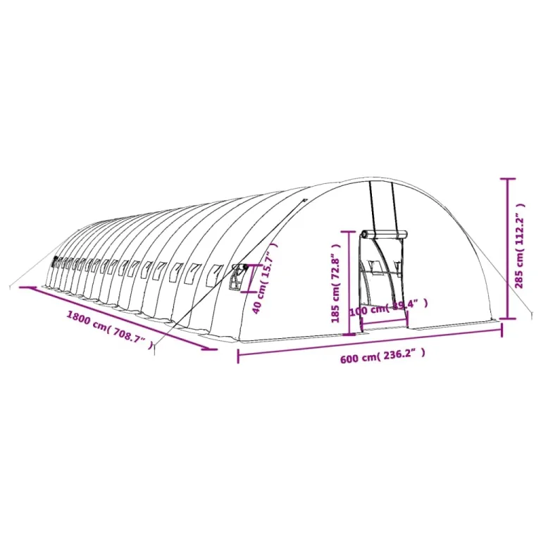 Gewächshaus mit Stahlrahmen Weiß, 108 m² Fläche, 18x6x2,85 m, mit PE-Folie, aufrollbaren Fenstern und Tür, wetterfest, robustes Treibhaus für Garten, Gemüse, Pflanzen, Frostschutz – Bild 9