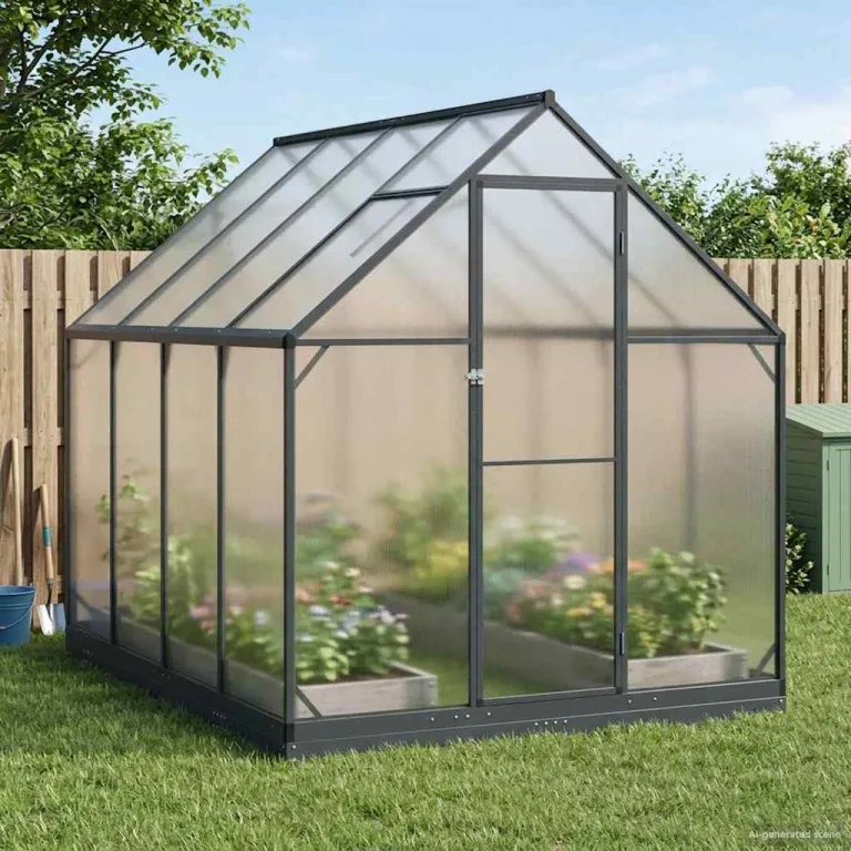Garten Gewächshaus aus Aluminium und verzinktem Stahl Anthrazit mit Tür 183,5 x 243,5 x 207 cm wetterfest für Pflanzenhaus, Tomatenhaus, Gemüseanbau im Outdoor Garten, Balkon oder Terrasse – Bild 1