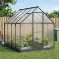 Garten Gewächshaus aus Aluminium und verzinktem Stahl Anthrazit mit Tür 183,5 x 243,5 x 207 cm wetterfest für Pflanzenhaus, Tomatenhaus, Gemüseanbau im Outdoor Garten, Balkon oder Terrasse - Thumbnail 1