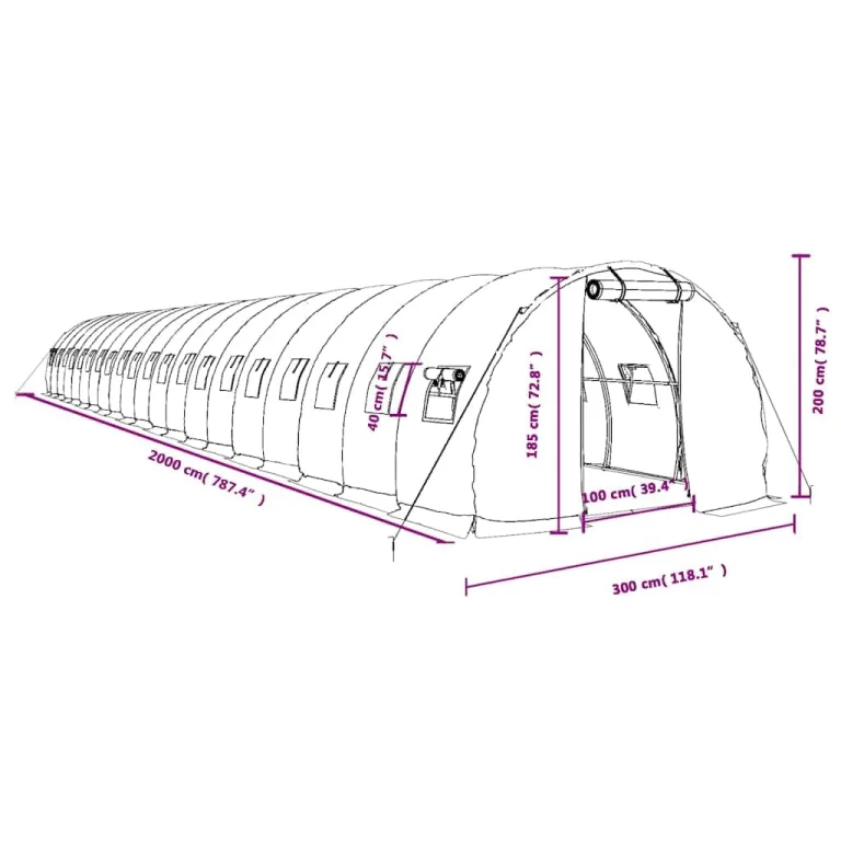 Gewächshaus mit Stahlrahmen Weiß 60 m² 20x3x2 m mit PE-Folie, Tür und Fenstern, wetterfestes Treibhaus für Garten und Terrasse, ideal für Pflanzen, Gemüse, Schutz vor Frost und Frostschutz – Bild 9