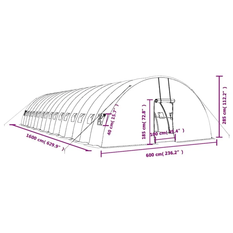 Gewächshaus mit Stahlrahmen Weiß 96 m² 16x6x2,85 m, PE-Folie UV-beständig mit Fenster und Tür, wetterfest für Garten, Terrasse und Gemüse-Anzucht, Schutz vor Frost und Wind – Bild 9