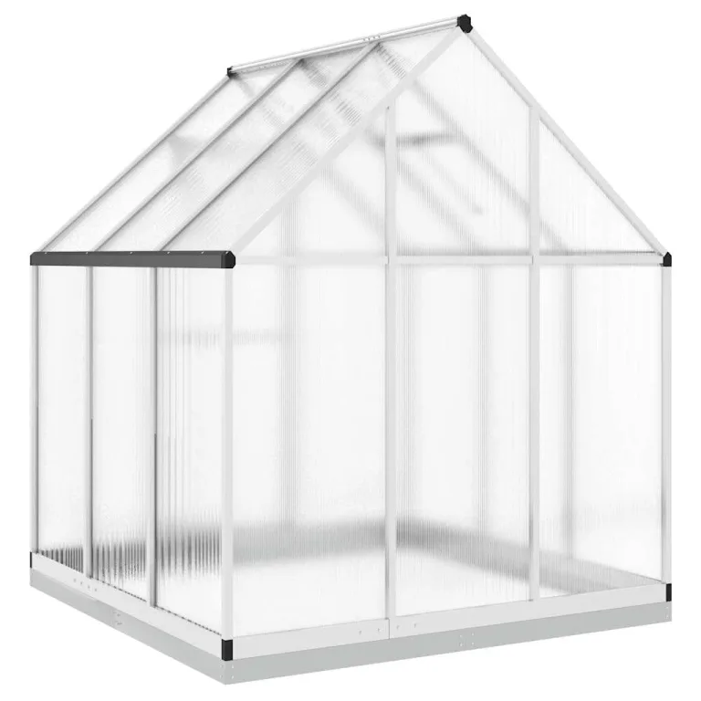 Gewächshaus mit Fundamentrahmen silbern aus Aluminium 169x169x202 cm, UV-beständig mit Polycarbonatplatten, wetterfestes Treibhaus für Garten, Balkon, Terrasse zur Pflanzenüberwinterung – Bild 4