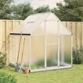 Gewächshaus mit Fundamentrahmen silbern aus Aluminium 169x169x202 cm, UV-beständig mit Polycarbonatplatten, wetterfestes Treibhaus für Garten, Balkon, Terrasse zur Pflanzenüberwinterung - Thumbnail 1