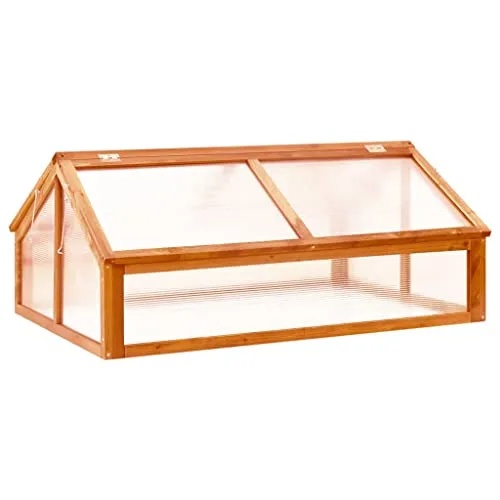 Holz Gewächshaus Braun 114x80x50 cm Tannenholz mit Klappdeckel für Pflanzenhaus, Gemüseanbau, Tomatenhaus, Frühbeet, wetterfest und winterfest für Garten, Balkon, Terrasse – Bild 8