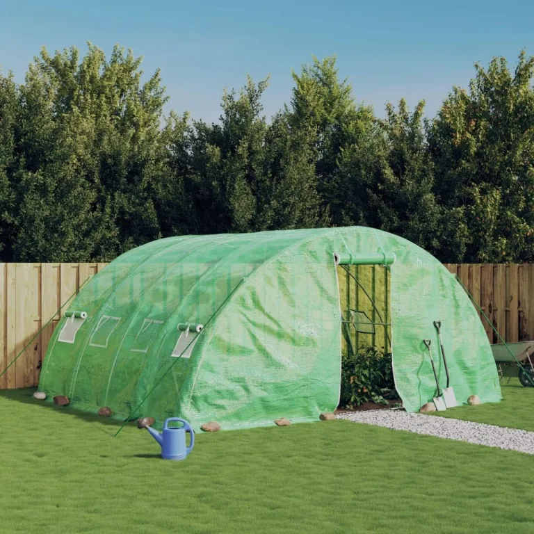 Gewächshaus mit Stahlrahmen Grün 20 m² 5x4x2,3 m, witterungsbeständig mit PE-Folie, aufrollbare Tür und Fenster, ideal zum Schutz von Pflanzen – Bild 1