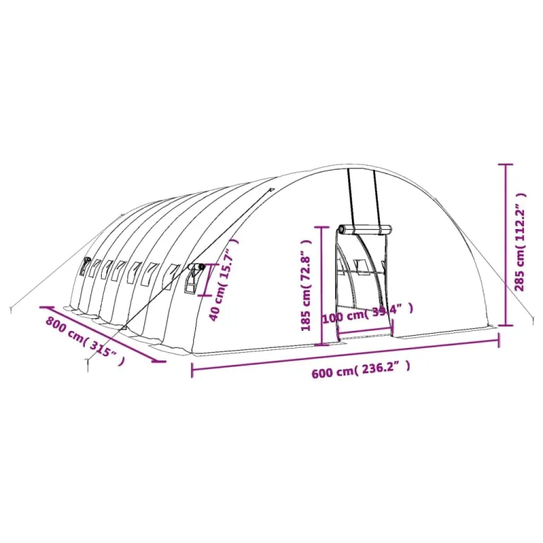 Gewächshaus mit Stahlrahmen und PE-Folie Grün 48 m² 8x6x2,85 m für Garten, Frühbeet, Anzucht und Pflanzenschutz mit Fenster, Tür, witterungsbeständig – Bild 9