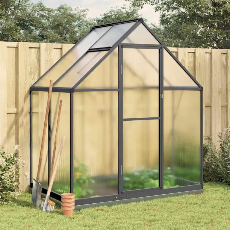 Gewächshaus mit Fundamentrahmen Anthrazit 169x114x202 cm Alu, wetterfestes Treibhaus für Garten Balkon Terrasse, Polycarbonat Pflanzenhaus mit Lüftungsfenster, ideal für Tomatenhaus – Bild 1