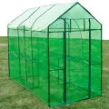 Gewächshaus Stahl XL mit pulverbeschichtetem Stahlrahmen, grüner reißfester PVC-Folie, Größe 120 x 240 x 190 cm, 2 Regale, wetterfestes Pflanzenhaus für Tomaten, Gemüseanbau, Balkon - Thumbnail 5