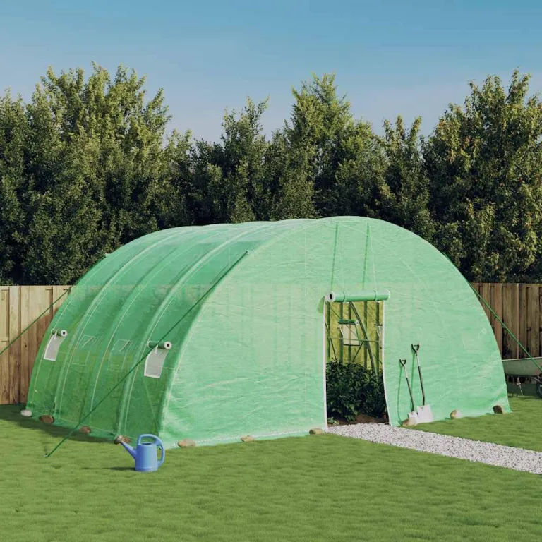 Gewächshaus mit Stahlrahmen, grünes Treibhaus 24 m² 6x4x2,85 m mit PE-Folie, Rolltür, Fenster für Garten, Outdoor Pflanzen Schutz, Frühbeet, Gemüse, Terrasse, Frostschutz – Bild 1
