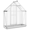Gewächshaus mit Fundamentrahmen silbern, Aluminium 169x58x202 cm, Polycarbonat Treibhaus für Pflanzenhaus, Gemüseanbau, Tomatenhaus, Wetterfest, Balkon und Terrasse - Thumbnail 4