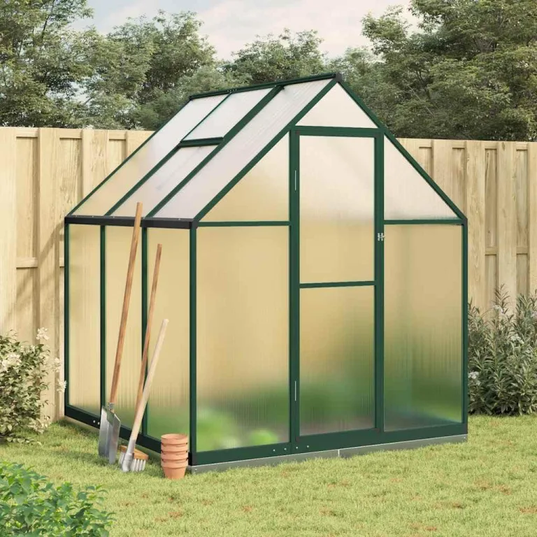 Gewächshaus mit Fundamentrahmen Aluminium Grün 169x169x202 cm UV-beständig mit Polycarbonatplatten und Lüftungsfenster für Pflanzenhaus Gemüseanbau und Pflanzenschutz im Garten – Bild 1