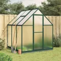 Gewächshaus mit Fundamentrahmen Aluminium Grün 169x169x202 cm UV-beständig mit Polycarbonatplatten und Lüftungsfenster für Pflanzenhaus Gemüseanbau und Pflanzenschutz im Garten - Thumbnail 1