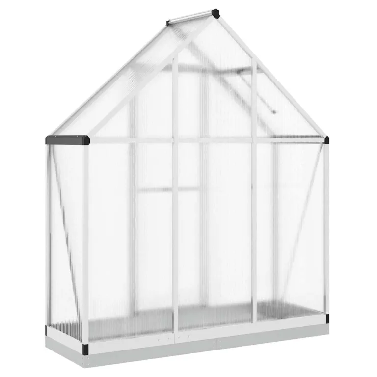 Gewächshaus mit Fundamentrahmen aus Aluminium, silbern, 169x58x202 cm, UV-beständige Polycarbonatplatten, mit Lüftungsfenster und Flügeltür – Bild 4