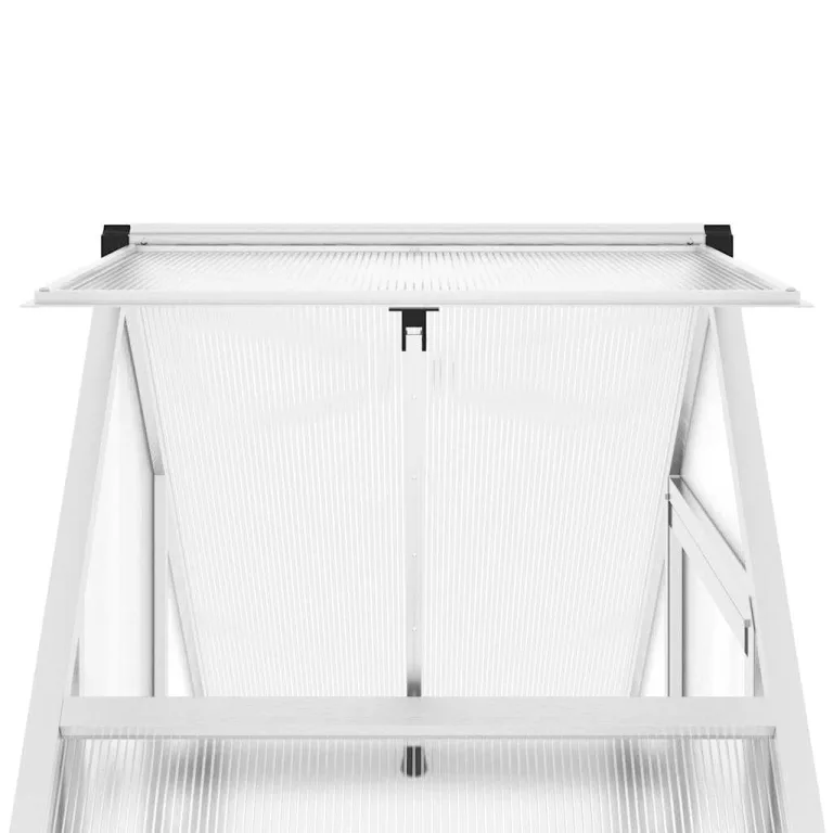 Gewächshaus mit Fundamentrahmen aus Aluminium, silbern, 169x58x202 cm, UV-beständige Polycarbonatplatten, mit Lüftungsfenster und Flügeltür – Bild 7