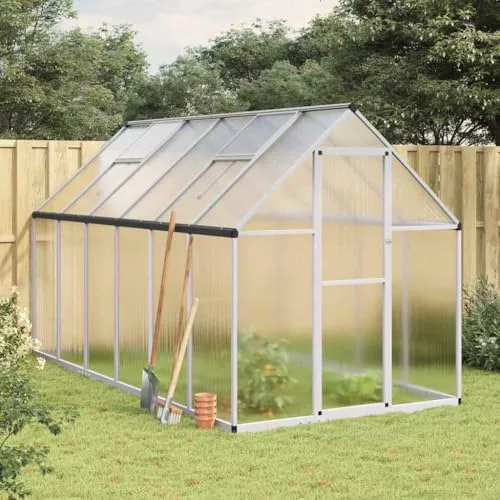 Gewächshaus mit Fundamentrahmen Aluminium Silber 334x169x195cm begehbar mit UV-beständigen Polycarbonatplatten für Pflanzenhaus, Tomatenhaus, Pflanzenschutz, Gemüseanbau, Balkon – Bild 10