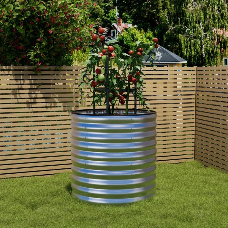 Warmiehomy 80 x 80 x 80 cm rundes Metall Hochbeet, Hochbeet aus verzinktem Stahl mit Gummikante, Stabil mit Querstreben, Gartenbeet aus für Gemüse Kräuter Blumen und Obst, Green – Bild 3