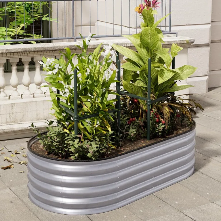 Warmiehomy 80 x 80 x 80 cm rundes Metall Hochbeet, Hochbeet aus verzinktem Stahl mit Gummikante, Stabil mit Querstreben, Gartenbeet aus für Gemüse Kräuter Blumen und Obst, Green – Bild 7