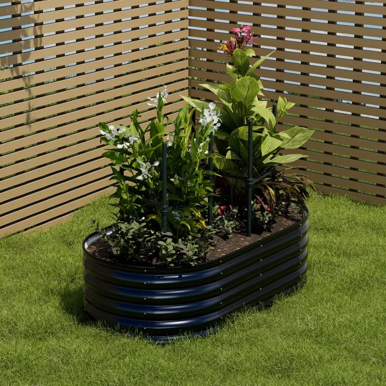 Warmiehomy 80 x 80 x 80 cm rundes Metall Hochbeet, Hochbeet aus verzinktem Stahl mit Gummikante, Stabil mit Querstreben, Gartenbeet aus für Gemüse Kräuter Blumen und Obst, Green – Bild 8