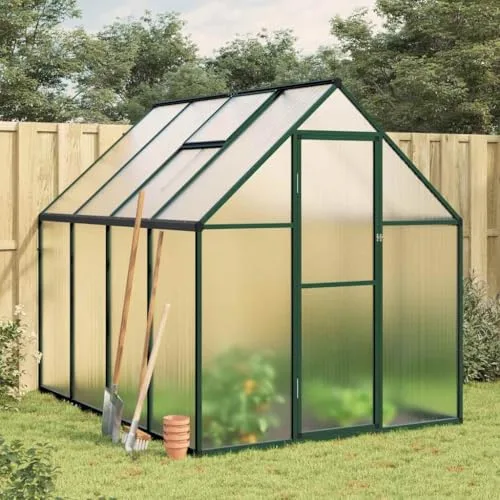 Gewächshaus mit Fundamentrahmen aus Aluminium 224x169x195 cm grün, UV-beständige Polycarbonatplatten, begehbar und windstabil für Garten, Balkon, Terrasse, Gemüseanbau, Pflanzenschutz – Bild 10