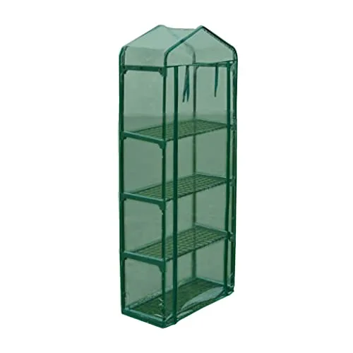 Gewächshaus mit 4 Regalen, 69 x 32 x 160 cm, transparent-grüne UV-beständige und frostsichere Abdeckung, reißfeste Folie, pulverbeschichteter Stahlrahmen, Reißverschlusstür – Bild 6