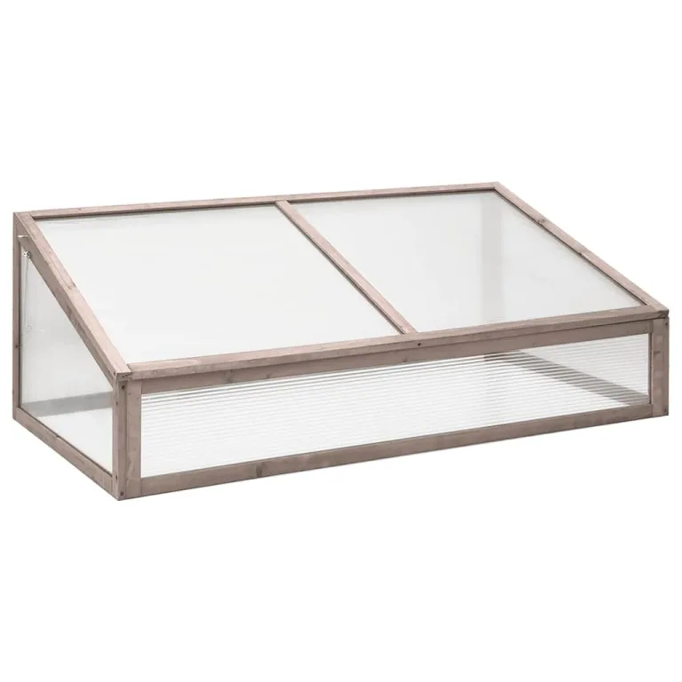 Gewächshaus Tannenholz 110x56x39 cm Grau, Frühling Pflanzenschutz, Holzgewächshaus klein mit Klappdeckel für Pflanzen, Kräuter, Gemüse und Blumen – Bild 2