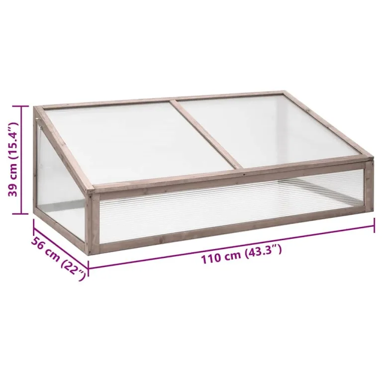Gewächshaus Tannenholz 110x56x39 cm Grau, Frühling Pflanzenschutz, Holzgewächshaus klein mit Klappdeckel für Pflanzen, Kräuter, Gemüse und Blumen – Bild 7