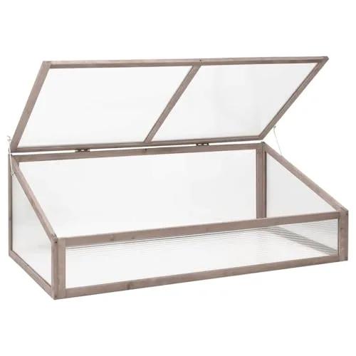Gewächshaus Tannenholz 110x56x39 cm Grau, Frühling Pflanzenschutz, Holzgewächshaus klein mit Klappdeckel für Pflanzen, Kräuter, Gemüse und Blumen – Bild 10
