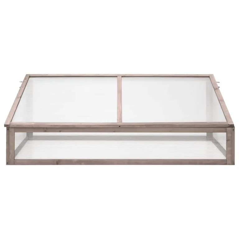 Gewächshaus Tannenholz 110x56x39 cm Grau, Frühling Pflanzenschutz, Holzgewächshaus klein mit Klappdeckel für Pflanzen, Kräuter, Gemüse und Blumen – Bild 1