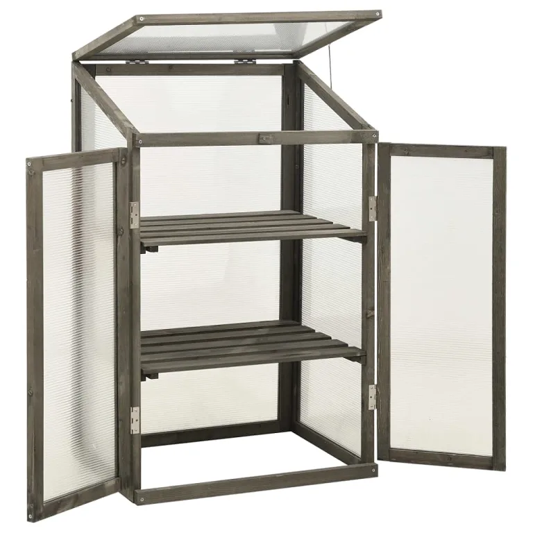 Tannenholz Gewächshaus 60x45x100 cm mit PC-Platten, 2 Regalen und Klappdeckel für Pflanzen, Blumen und Kräuter, stabiles Pflanzhaus für den Außenbereich – Bild 8