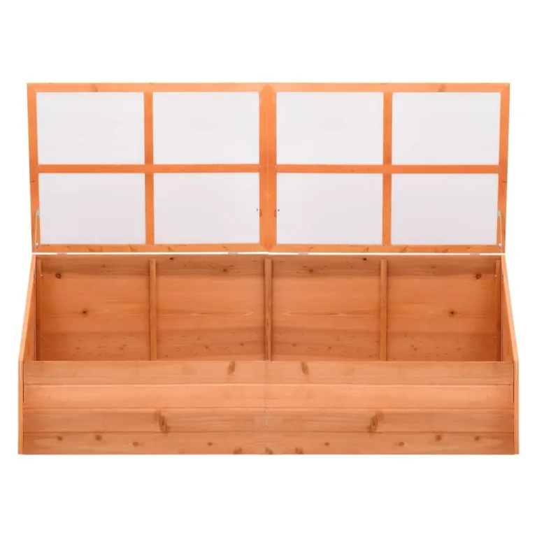 Pflanzenhaus aus Holz mit PC-Platte, 180x57x62 cm Frühbeet Gewächshaus für Kräuter, Gemüse und Blumen, Scharnierdeckel für einfaches Gießen, Robustes Holzgewächshaus für den – Bild 3