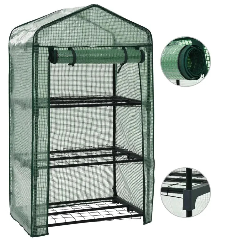 3-stufiges Mini-Gewächshaus 69x49x125 cm mit Stahlrohrrahmen, Polyethylen-Außenhülle und Rolltür mit Reißverschluss für einfachen Zugang und Belüftung, ideal für Topfpflanzen – Bild 2