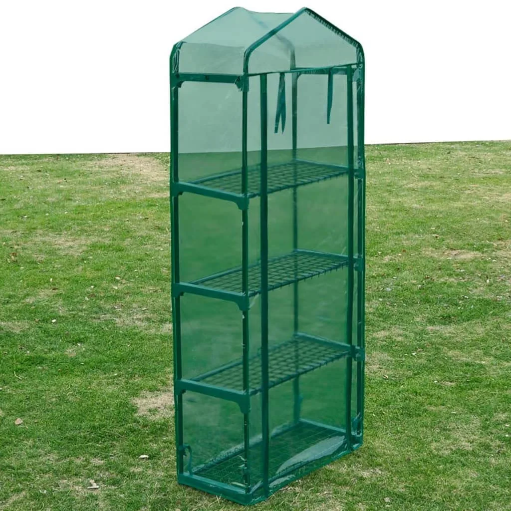 Gewächshaus mit 4 Regalen, 69 x 32 x 160 cm, UV-beständige grüne Folie, Reißverschlusstür, Stahlrahmen, für Anzucht, Tomatenhaus, Frühbeet, Balkon, Terrasse, Beet, Frostschutz - Bild 1