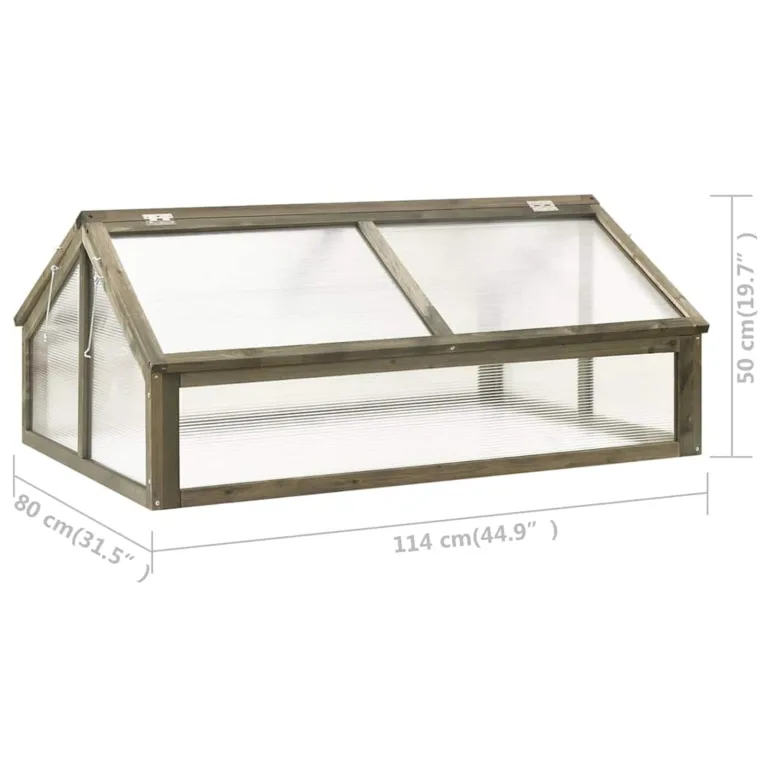 Gewächshaus Holz Frühbeet 114x80x50 cm grau aus massivem Tannenholz mit offener Unterseite und Zwei öffnenden Dächern für Gemüse Kräuter Blumen – Bild 2
