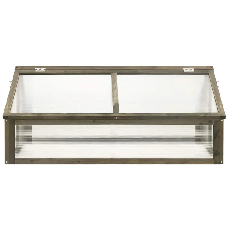 Gewächshaus Holz Frühbeet 114x80x50 cm grau aus massivem Tannenholz mit offener Unterseite und Zwei öffnenden Dächern für Gemüse Kräuter Blumen – Bild 3
