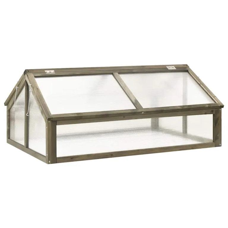 Gewächshaus Holz Frühbeet 114x80x50 cm grau aus massivem Tannenholz mit offener Unterseite und Zwei öffnenden Dächern für Gemüse Kräuter Blumen – Bild 1