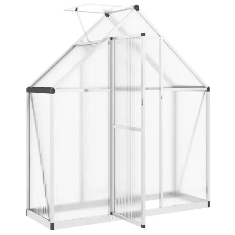 Gewächshaus 169 x 58 x 195 cm – lüftbares Alu-Gewächshaus mit eingebauter Regenrinne und 6 cm Fundamentprofil, silbern/transparent, für Pflanzenschutz im Garten – Bild 6