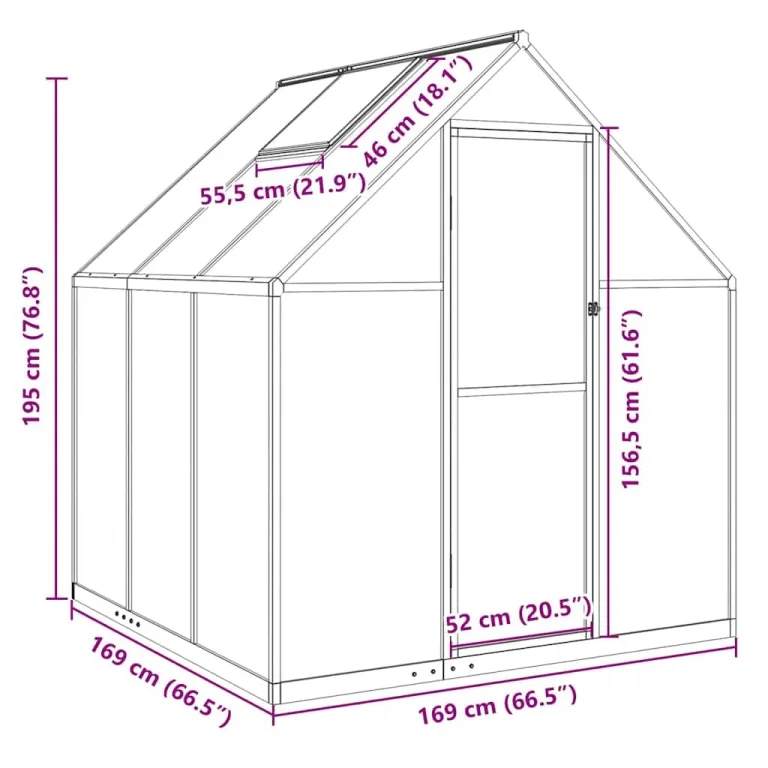 Gewächshaus mit Fundamentrahmen, silbern, 169x169x195 cm, Aluminium und Polycarbonat, UV-beständig, 4 mm Platten, Lüftungsfenster, Regenrinnen, für Tomatenhaus und Frostschutz – Bild 9