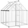 Gewächshaus mit Fundamentrahmen, silbern, 169x169x195 cm, Aluminium und Polycarbonat, UV-beständig, 4 mm Platten, Lüftungsfenster, Regenrinnen, für Tomatenhaus und Frostschutz - Thumbnail 5