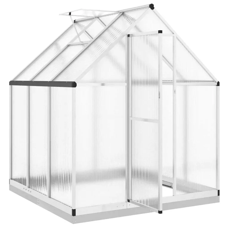 Gewächshaus mit Fundamentrahmen, Aluminium und Polycarbonat, 169 x 169 x 202 cm, 2,86 m², UV-beständig, mit Lüftungsfenster, Regenrinnen, Frostschutz für Garten und Balkon – Bild 5