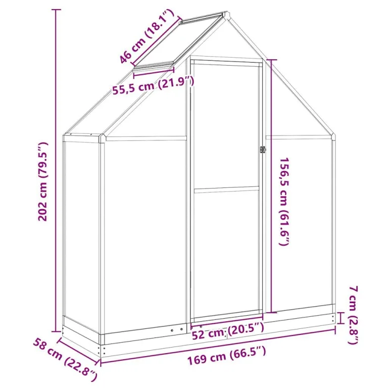 Gewächshaus mit Fundamentrahmen Grün, Aluminium und Polycarbonat, 169 x 58 x 202 cm, 0,98 m2, UV-beständig, für Tomatenhaus, Anzucht, Frostschutz, Lüftung, Garten, Balkon und Terrasse – Bild 8
