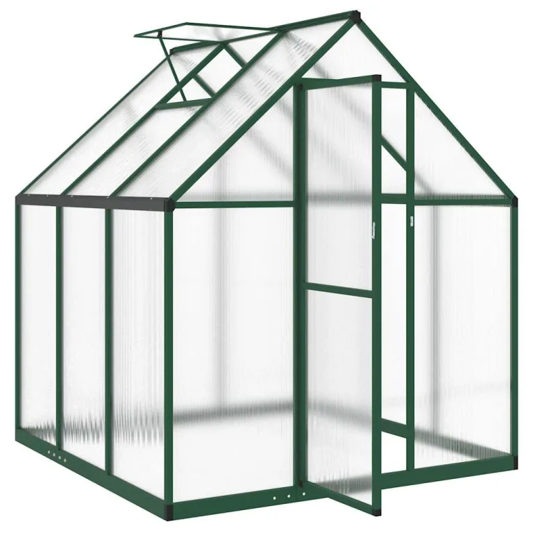 Gewächshaus mit Fundamentrahmen Grün 169x169x195 cm Aluminium Polycarbonat 4 mm UV beständig, Treibhaus für Tomatenhaus Frühbeet Anzucht Überwinterung Frostschutz Garten Balkon Terrasse – Bild 5