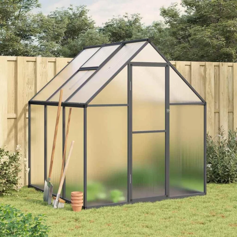 Gewächshaus mit Fundamentrahmen Grün 169x169x195 cm Aluminium Polycarbonat 4 mm UV beständig, Treibhaus für Tomatenhaus Frühbeet Anzucht Überwinterung Frostschutz Garten Balkon Terrasse – Bild 10