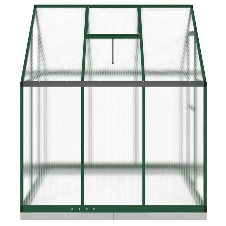 Gewächshaus mit Fundamentrahmen, grün, 169x169x202 cm, Aluminium, 4 mm Polycarbonatplatten, UV-beständig, Lüftungsfenster, Regenrinnen, für Tomatenhaus und Frühbeet im Garten – Bild 3