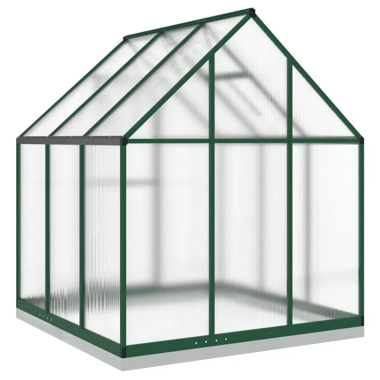 Gewächshaus mit Fundamentrahmen, grün, 169x169x202 cm, Aluminium, 4 mm Polycarbonatplatten, UV-beständig, Lüftungsfenster, Regenrinnen, für Tomatenhaus und Frühbeet im Garten – Bild 4