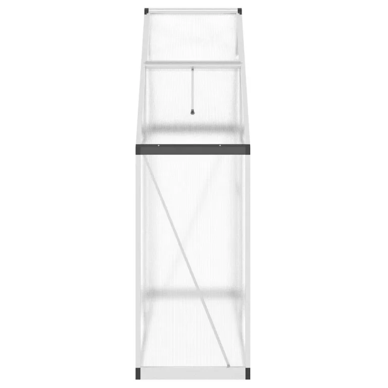 Gewächshaus mit Fundamentrahmen Silbern 169 x 58 x 195 cm Aluminium, Polycarbonatplatten 4 mm, UV-beständig, Lüftungsfenster, Regenrinnen, für Garten Balkon Terrasse – Bild 3