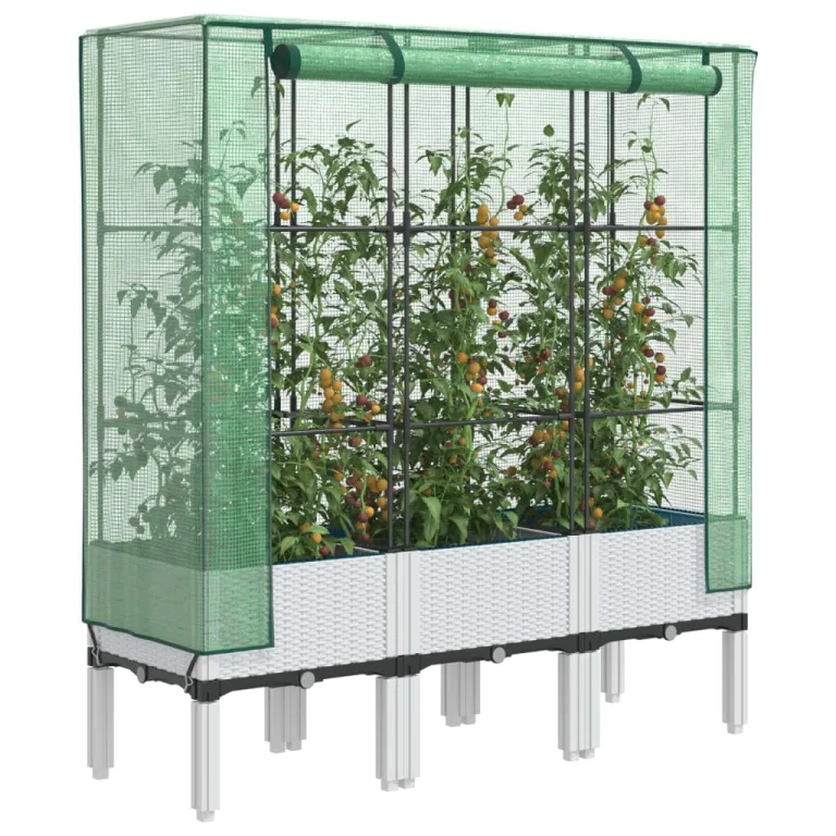 Hochbeet mit Gewächshaus-Aufsatz in Rattan-Optik, 120 x 40 x 140 cm, PP und Eisen, Frühbeet für Garten, Balkon, Terrasse, Indoor und Outdoor, für Kräuter Gemüse Blumen – Bild 1